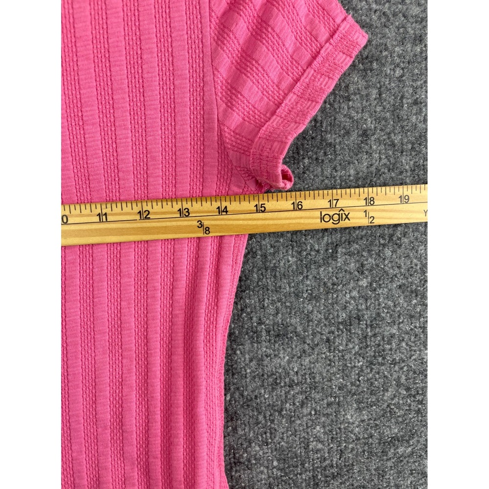 Pilcro Henley Top Womens Small Pink New Ribbed Snap Button Short Sleeve Shirt - Picture 5 of 8